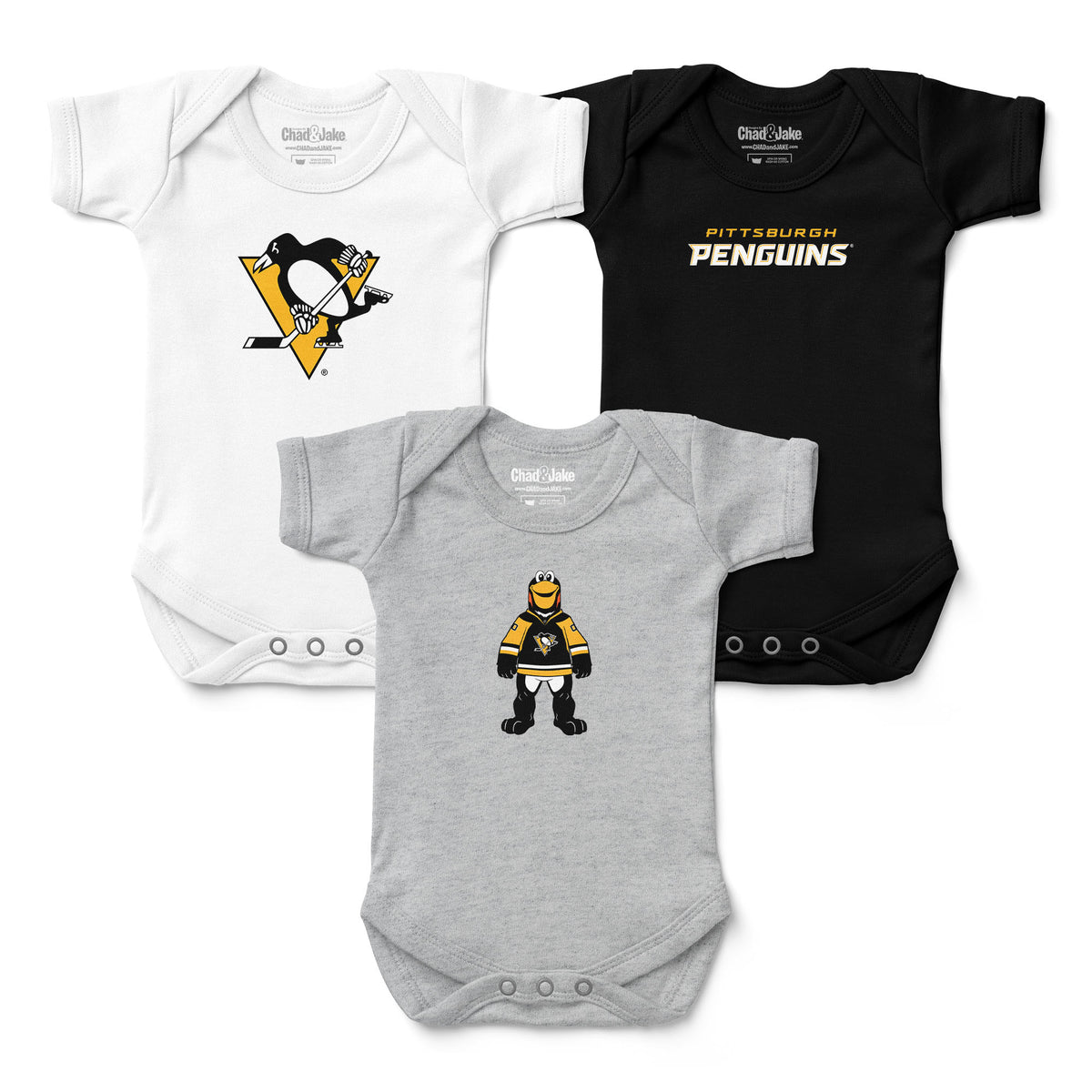 Pittsburgh Penguins 3-Pack Bodysuits – Designs by Chad & Jake