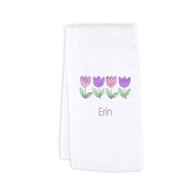 Personalized Burp Cloth with Four Tulips - Designs by Chad & Jake