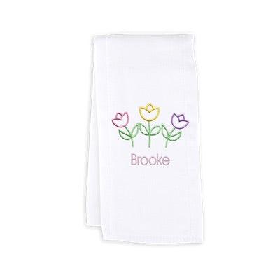 Personalized Burp Cloth with Three Tulips - Designs by Chad & Jake