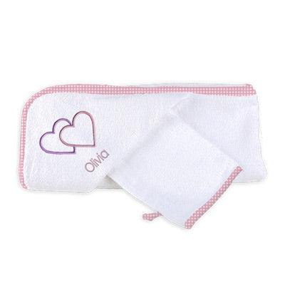 Personalized Basic Hooded Towel Set with Two Hearts - Designs by Chad & Jake