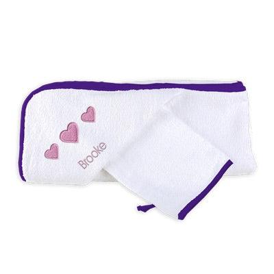 Personalized Basic Hooded Towel Set with Three Hearts - Designs by Chad & Jake