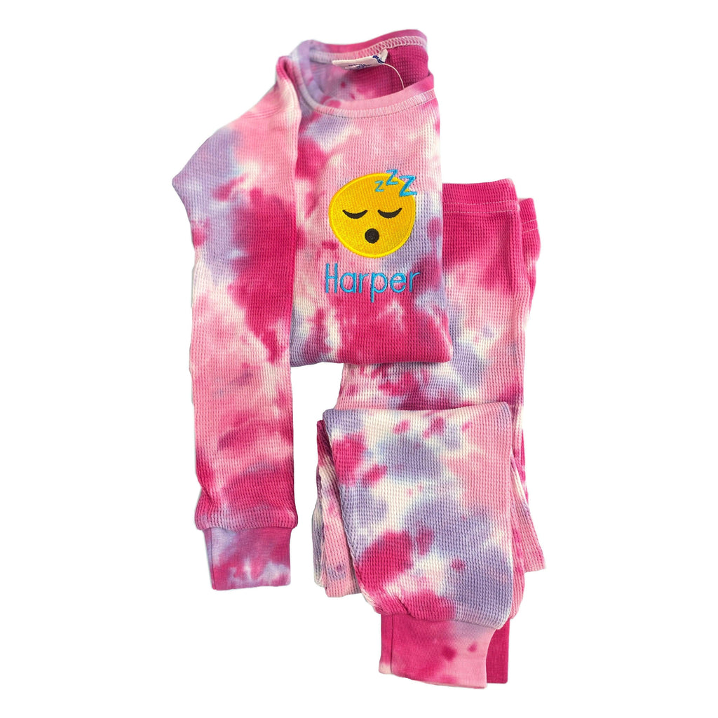 Personalized Emoji Pajamas for Babies and Kids - Pink and Purple Tie Dye