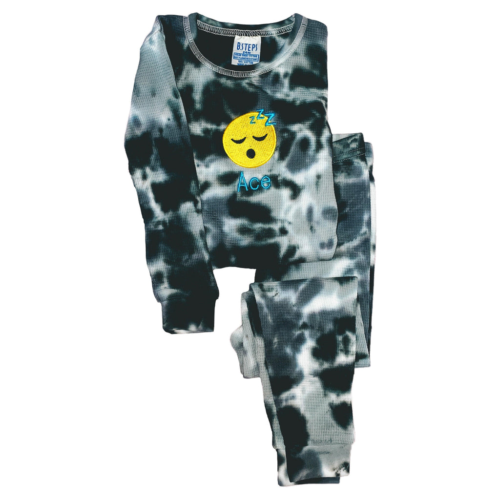 Personalized Tie Dye Choose Your Own Emoji Thermal Pajama Set - Designs by Chad & Jake