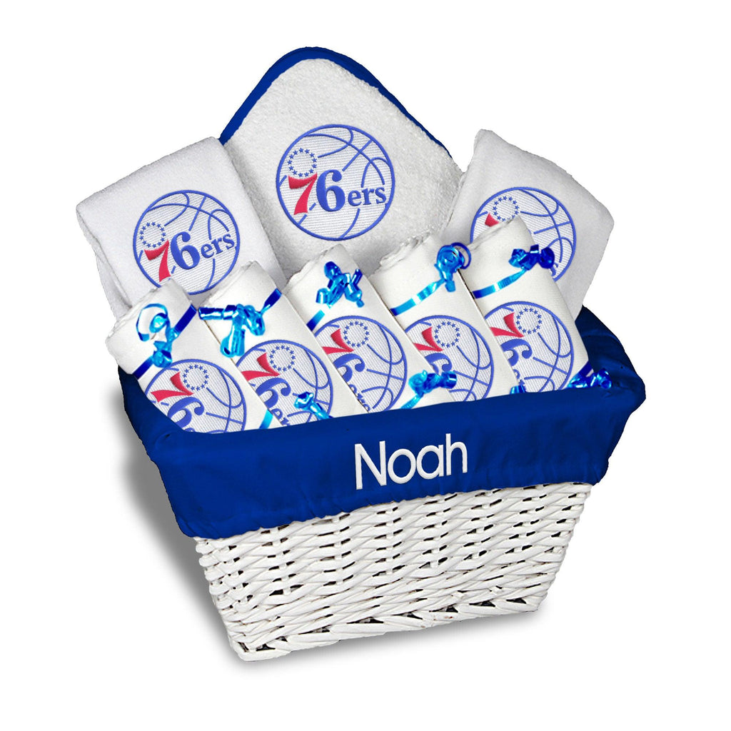 Personalized Philadelphia 76ers Large Basket - 9 Items - Designs by Chad & Jake