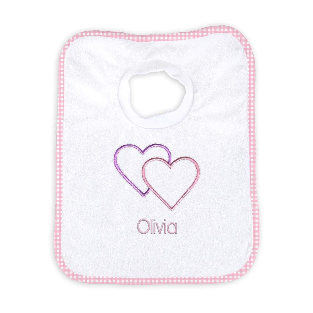 Personalized Basic Bib with Two Hearts - Designs by Chad & Jake