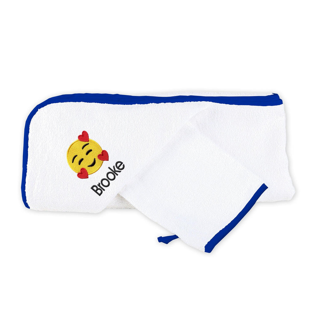 Personalized Smiling Hearts Emoji Hooded Towel Set - Designs by Chad & Jake