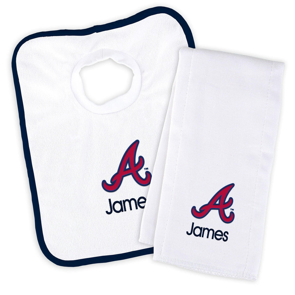 Personalized Atlanta Braves Bib & Burp Cloth Set - Designs by Chad & Jake