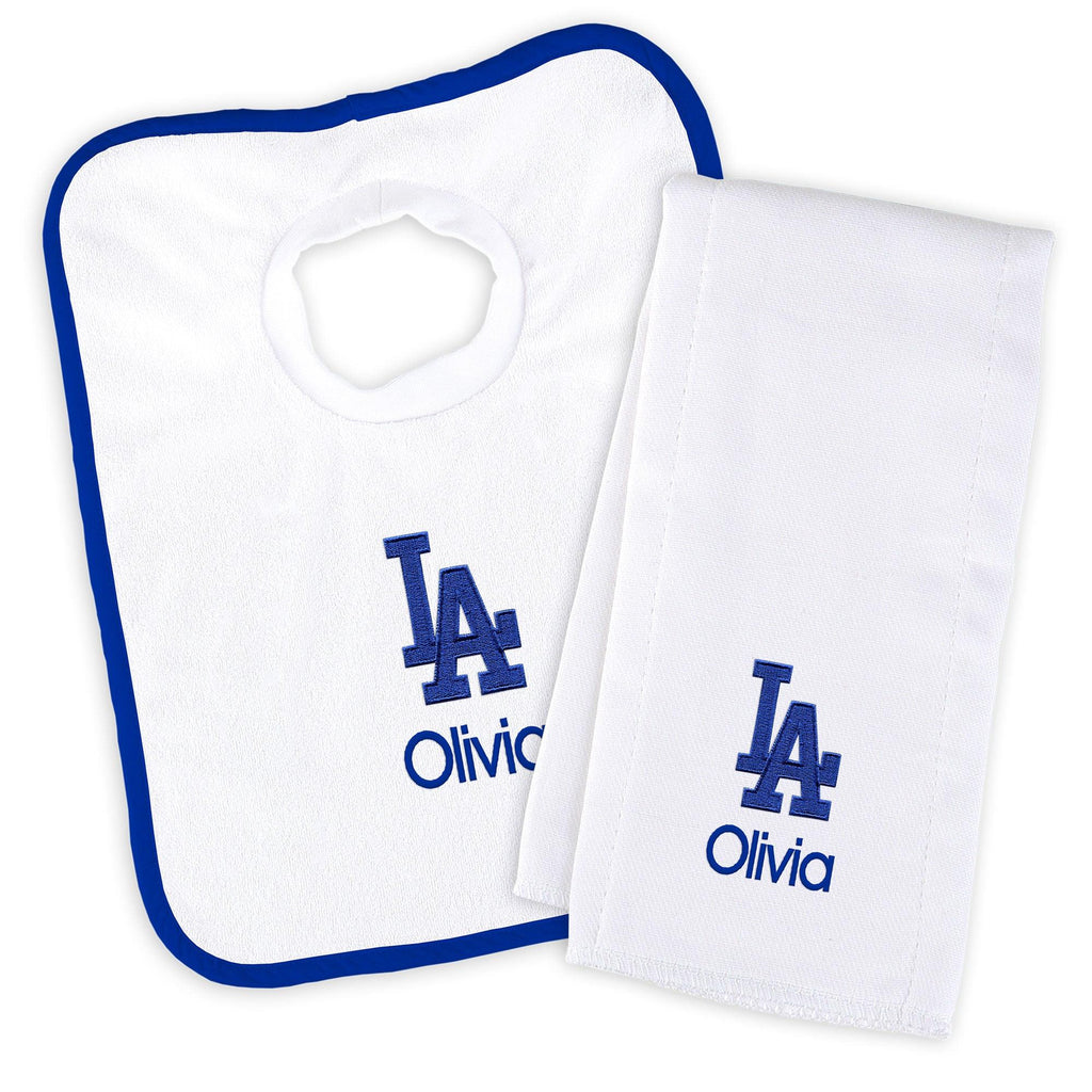 Personalized Los Angeles Dodgers Bib & Burp Cloth Set - Designs by Chad & Jake