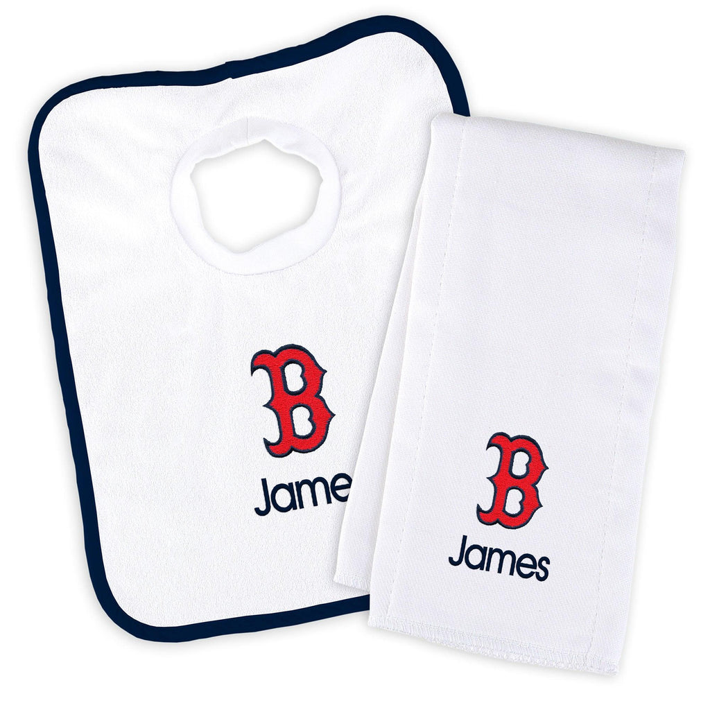 Personalized Boston Red Sox "B" Bib & Burp Cloth Set - Designs by Chad & Jake