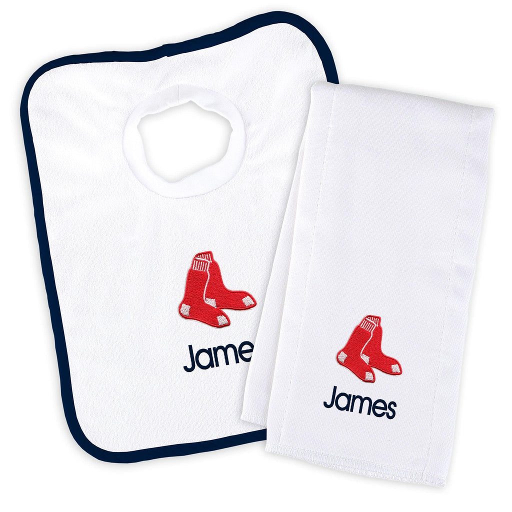 Personalized Boston Red Sox Bib & Burp Cloth Set - Designs by Chad & Jake