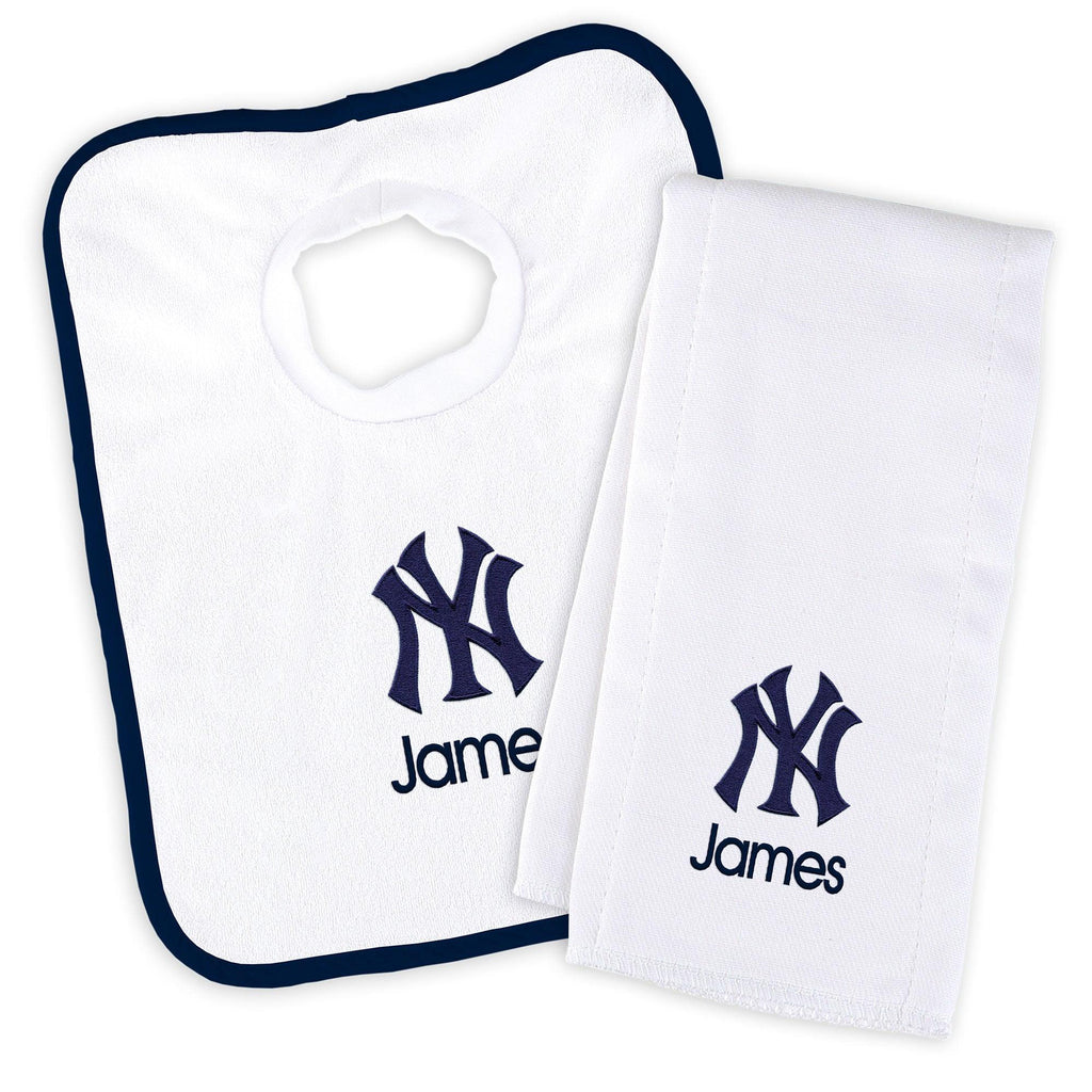 Personalized New York Yankees Bib & Burp Cloth Set - Designs by Chad & Jake