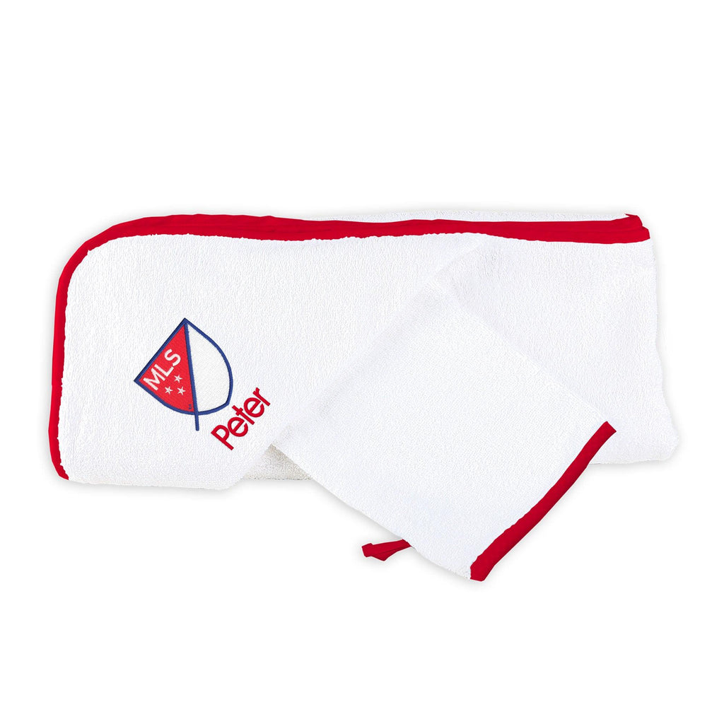 Personalized MLS Crest Hooded Towel and Wash Cloth Gift Set - Designs by Chad & Jake