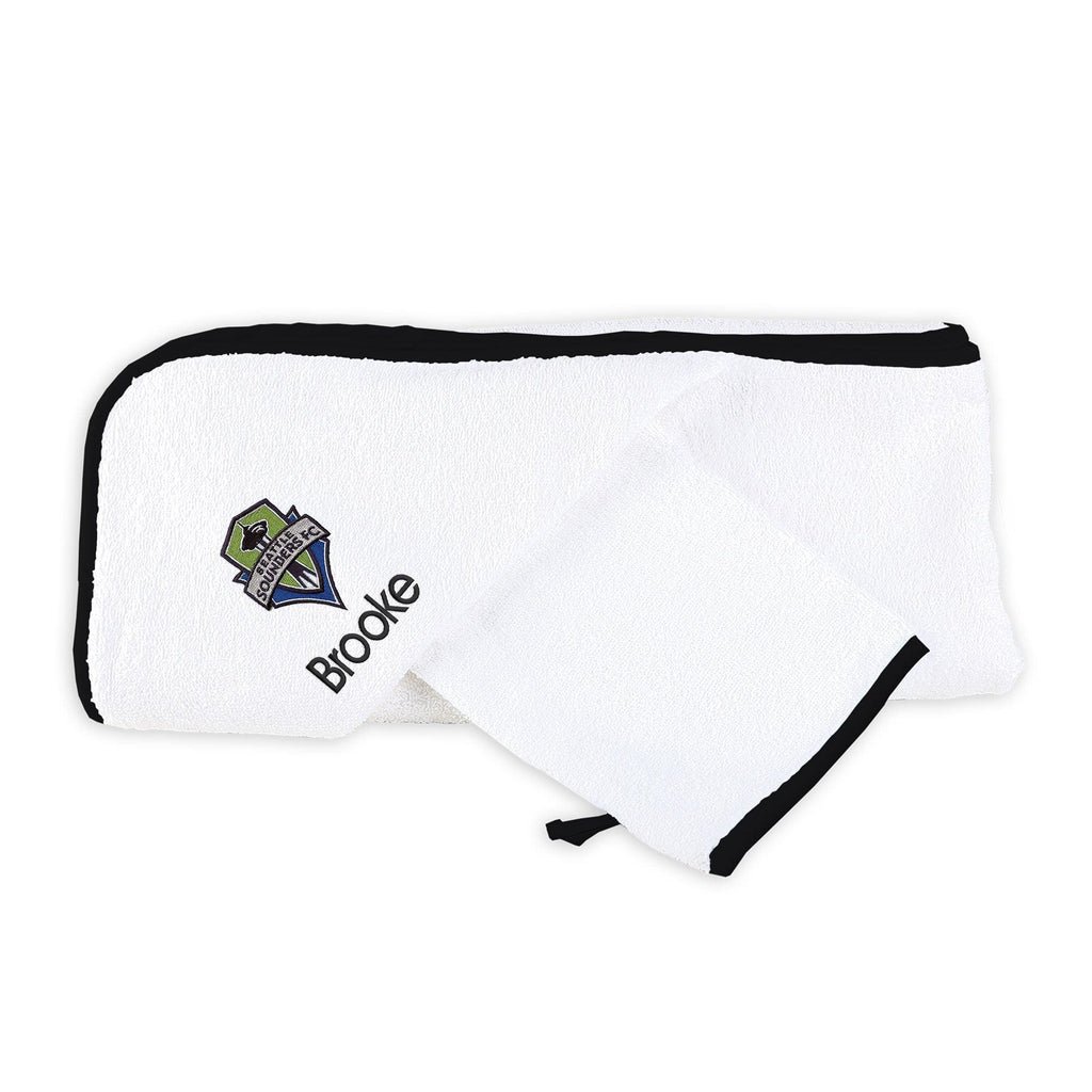 Personalized Seattle Sounders Hooded Towel and Wash Mitt Set - Designs by Chad & Jake