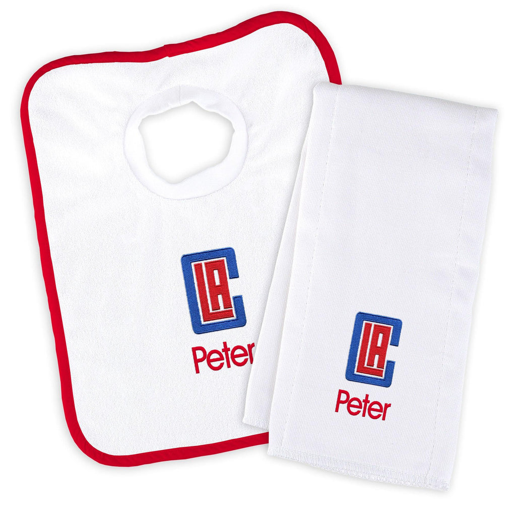 Personalized Los Angeles Clippers Bib and Burp Cloth Set - Designs by Chad & Jake
