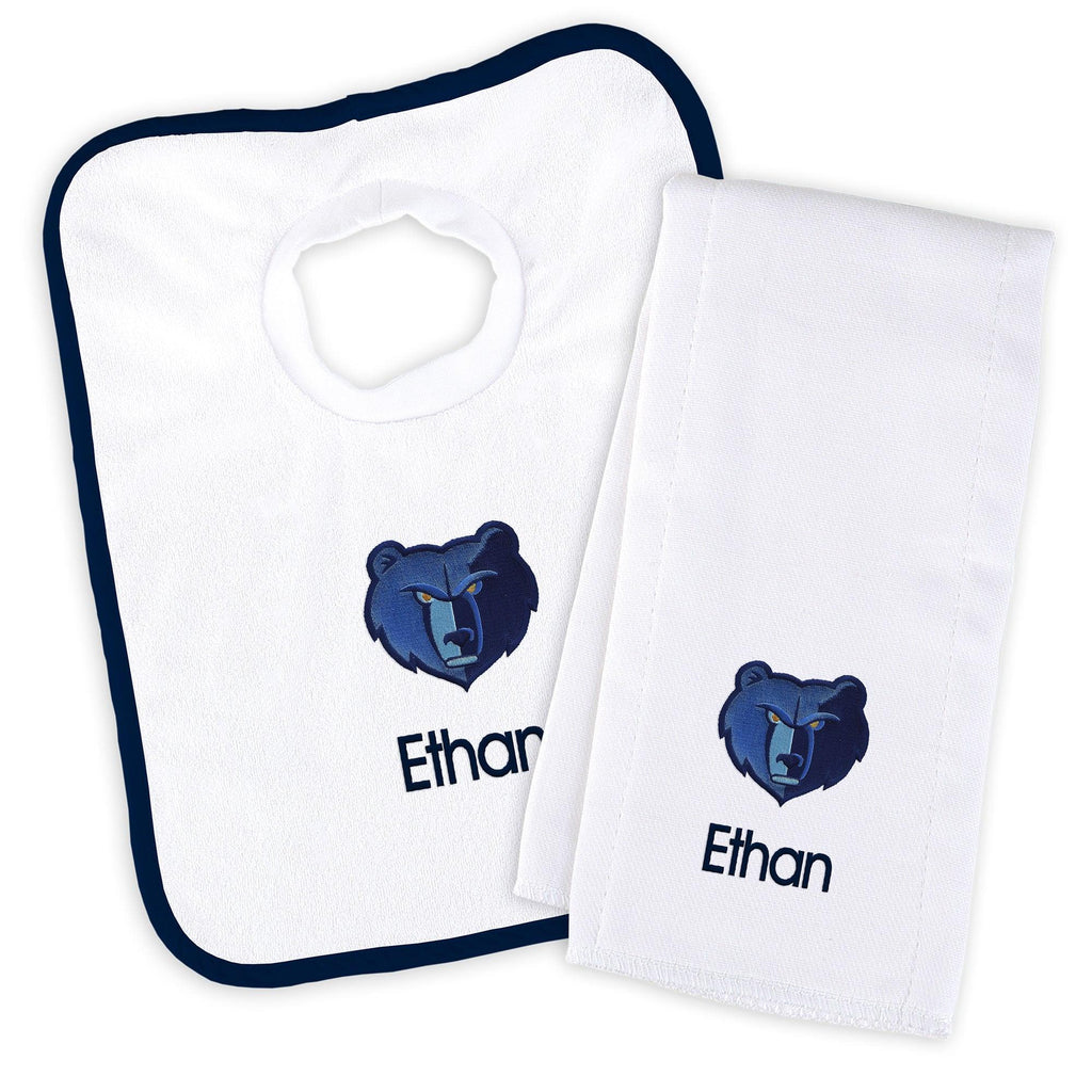 Personalized Memphis Grizzlies Bib and Burp Cloth Set - Designs by Chad & Jake