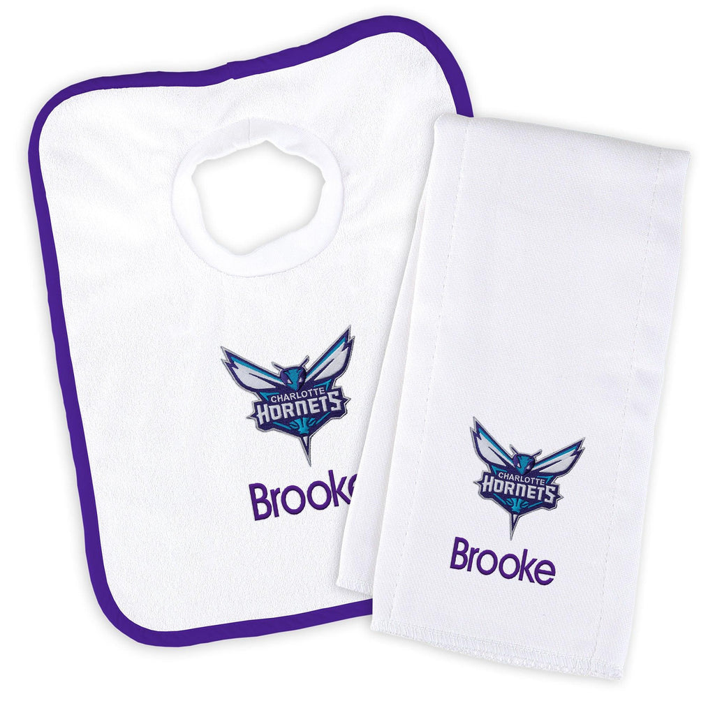 Personalized Charlotte Hornets Bib and Burp Cloth Set - Designs by Chad & Jake