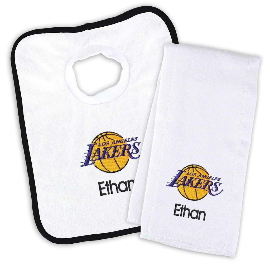 Personalized Los Angeles Lakers Bib and Burp Cloth Set - Designs by Chad & Jake