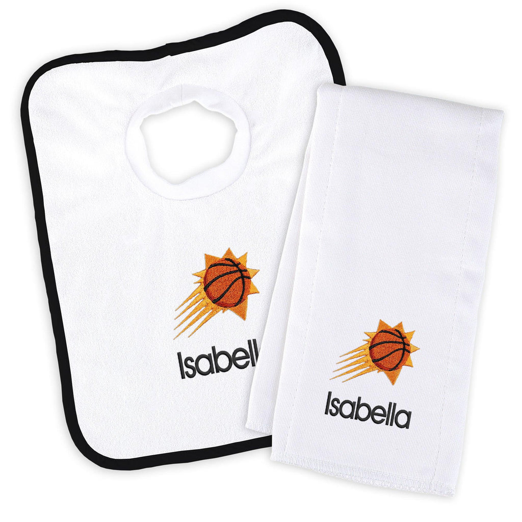 Personalized Phoenix Suns Bib and Burp Cloth Set - Designs by Chad & Jake