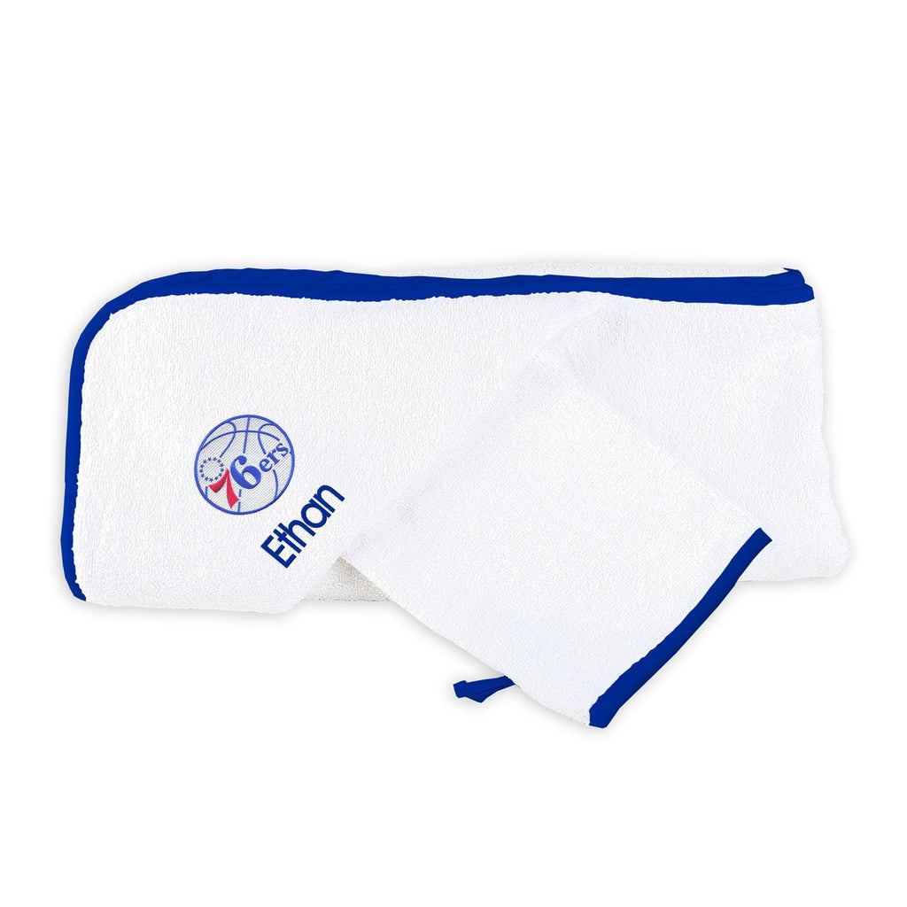Personalized Philadelphia 76ers Hooded Towel and Wash Mitt Set - Designs by Chad & Jake