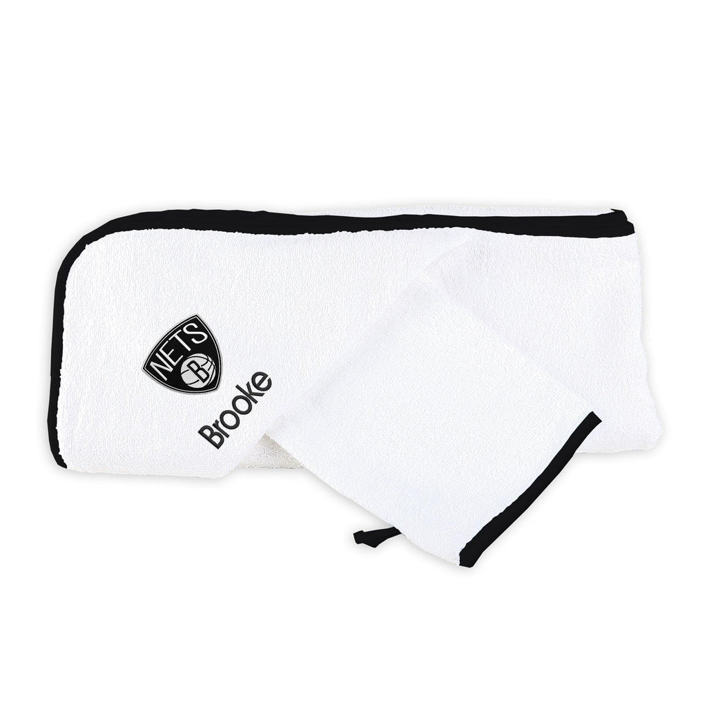 Personalized Brooklyn Nets Hooded Towel and Wash Mitt Set - Designs by Chad & Jake
