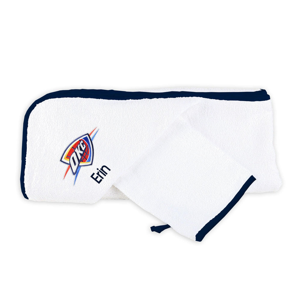 Personalized Oklahoma City Thunder Hooded Towel and Wash Mitt Set - Designs by Chad & Jake
