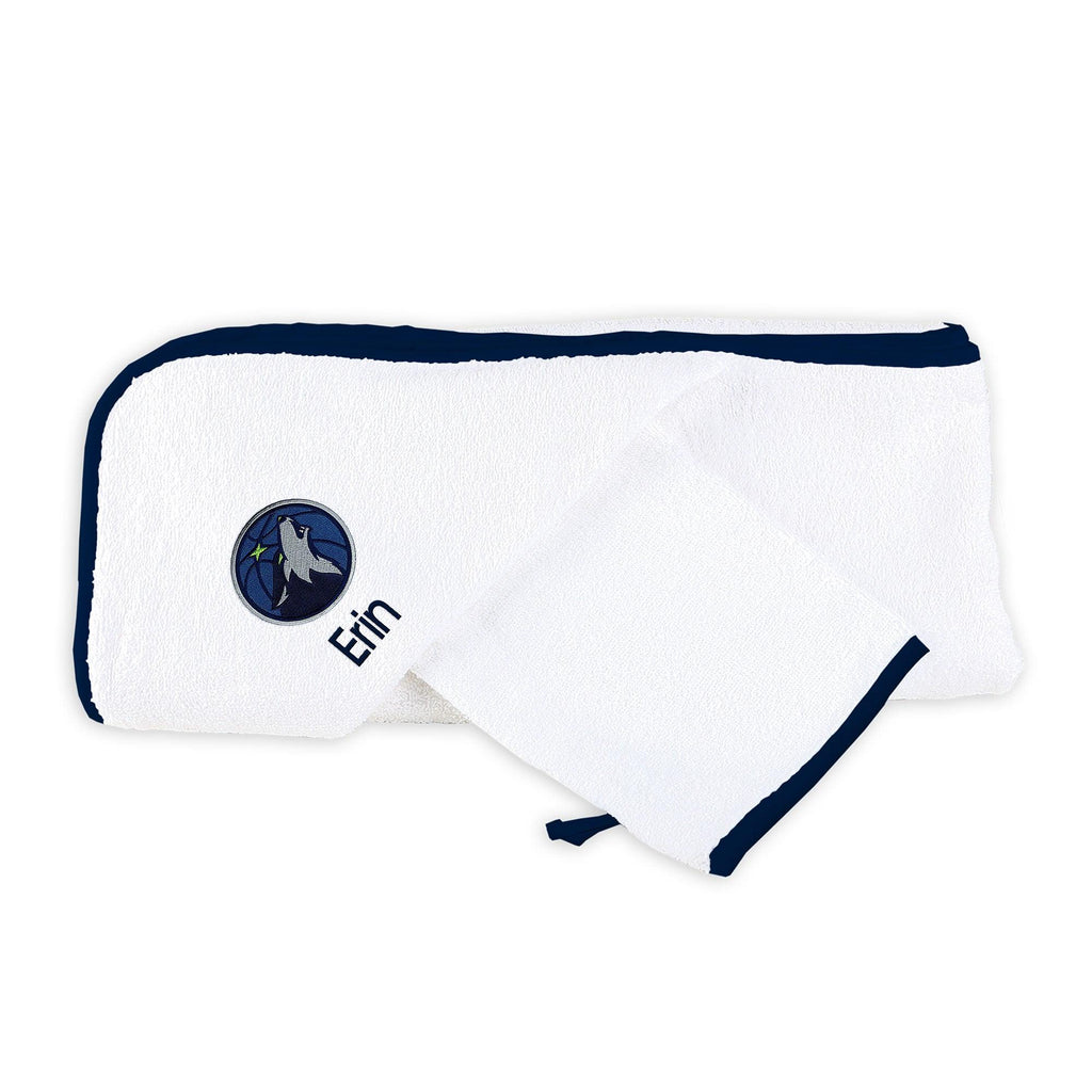 Personalized Minnesota Timberwolves Hooded Towel and Wash Mitt Set - Designs by Chad & Jake
