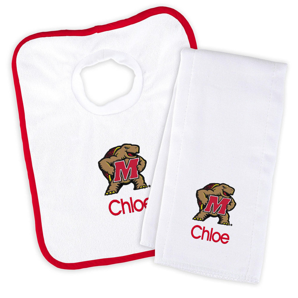 Personalized Maryland Terrapins Bib and Burp Cloth Set - Designs by Chad & Jake