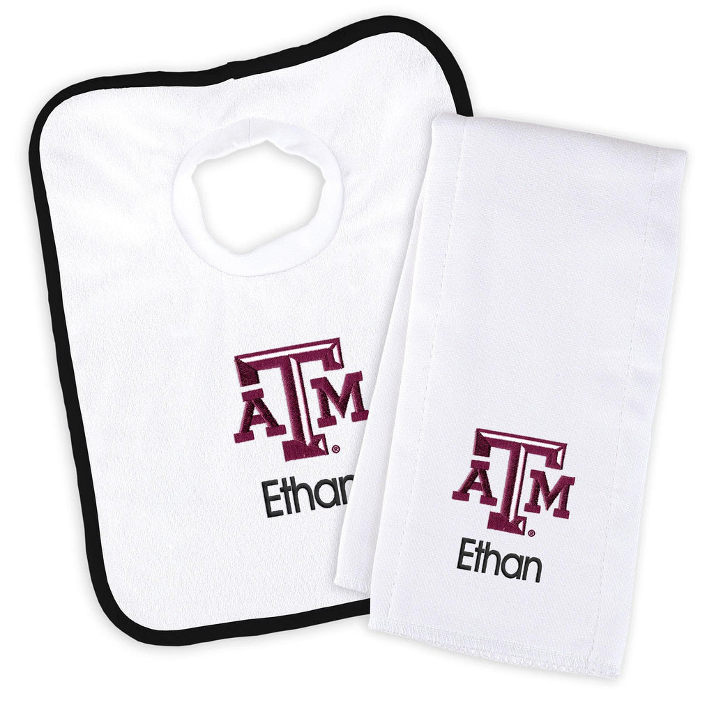 Personalized Texas A&M Aggies Bib and Burp Cloth Set - Designs by Chad & Jake