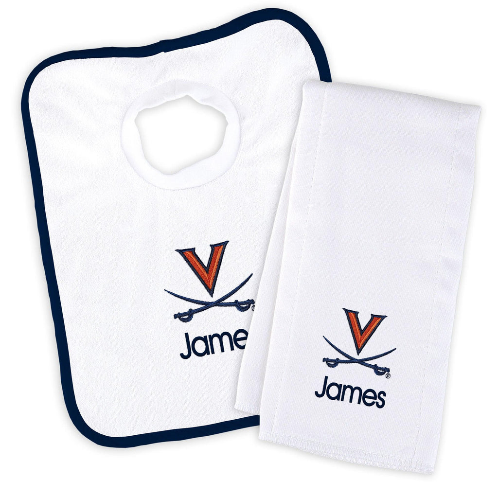 Personalized Virginia Cavaliers Bib and Burp Cloth Set - Designs by Chad & Jake