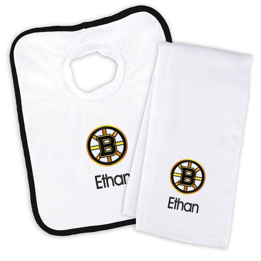 Personalized Boston Bruins Bib & Burp Cloth Set - Designs by Chad & Jake