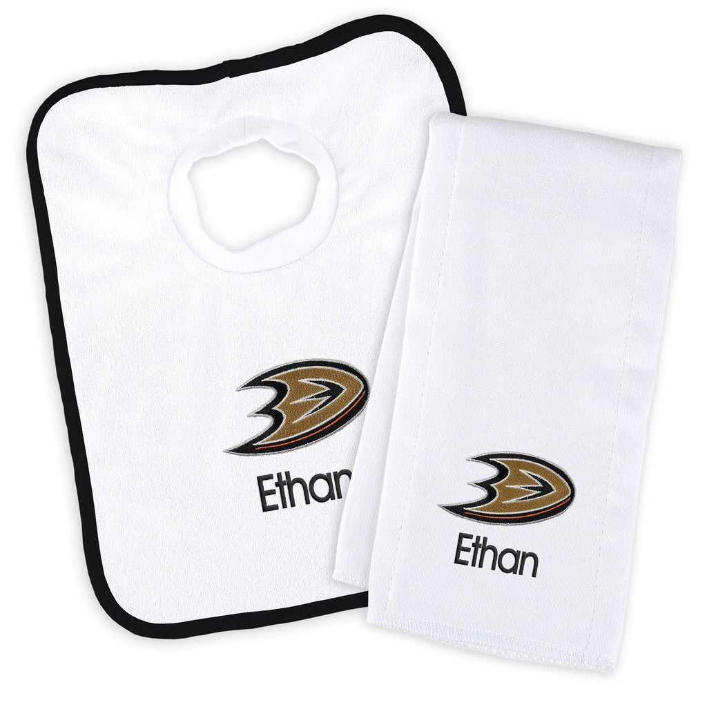 Personalized Anaheim Ducks Bib & Burp Cloth Set - Designs by Chad & Jake