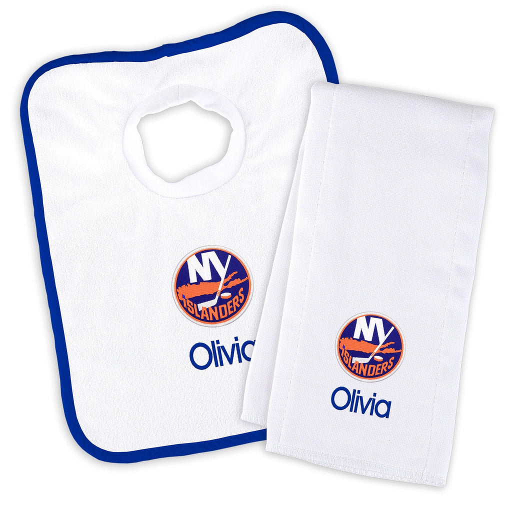 Personalized New York Islanders Bib & Burp Cloth Set - Designs by Chad & Jake