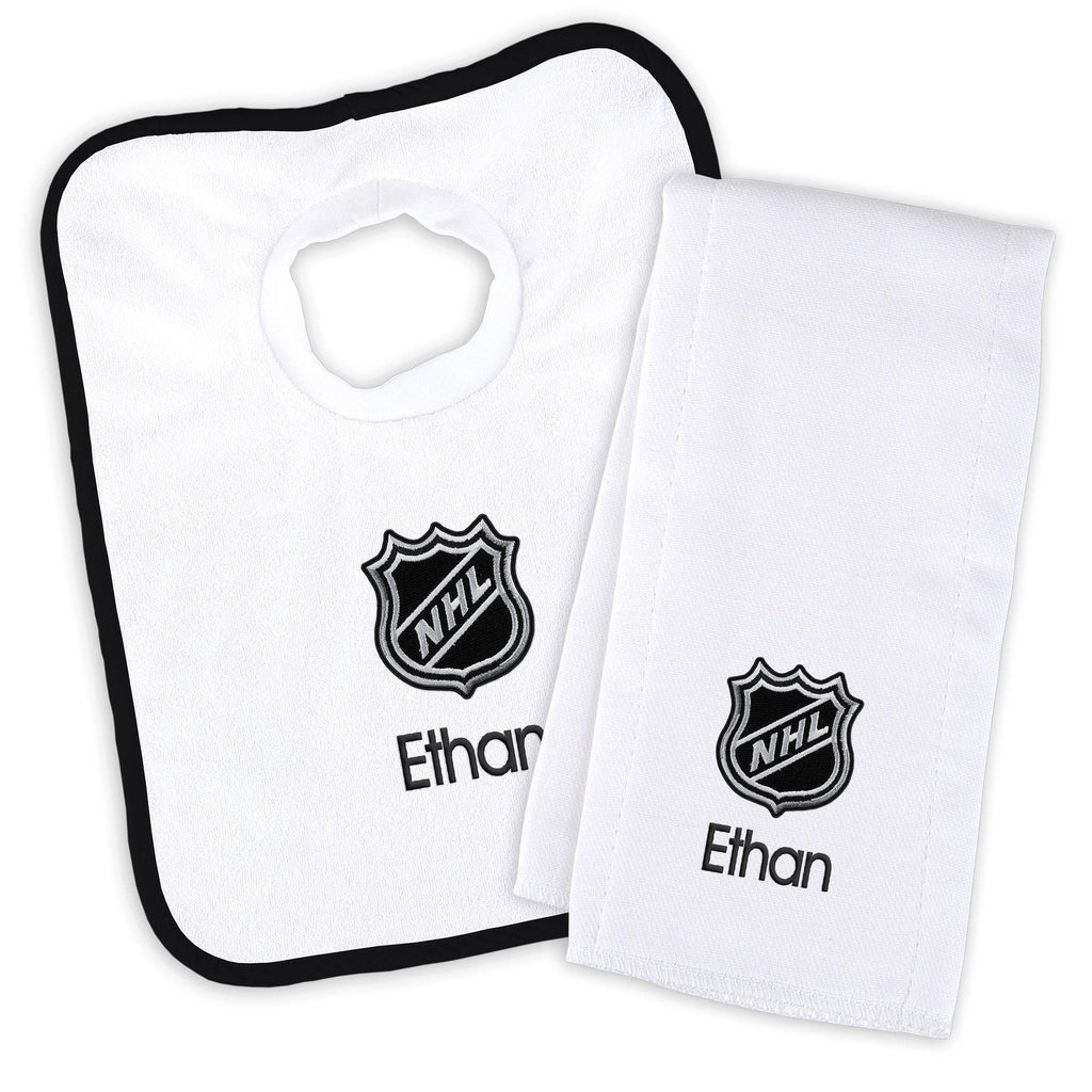 Personalized NHL Shield Bib & Burp Cloth Set - Designs by Chad & Jake
