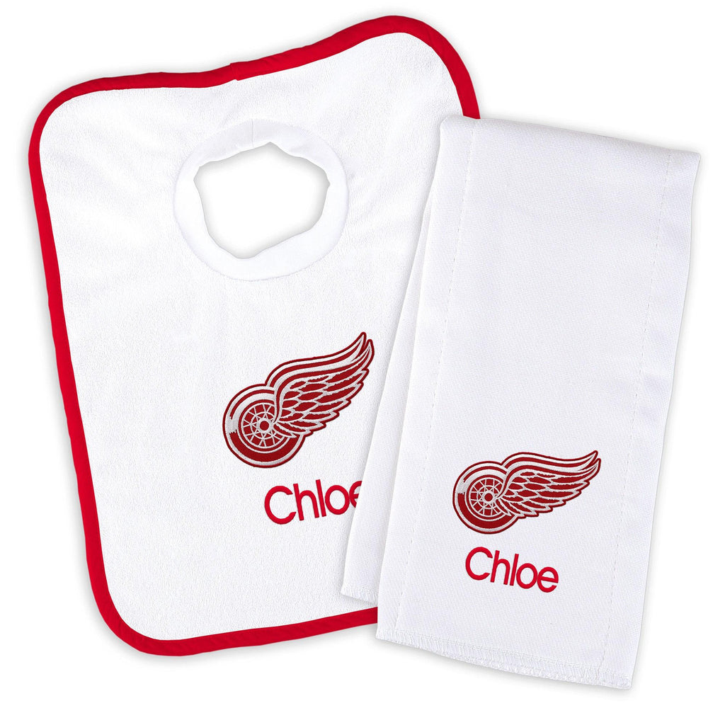 Personalized Detroit Red Wings Bib & Burp Cloth Set - Designs by Chad & Jake