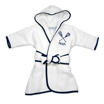 Personalized Basic Infant Robe with Lacrosse Sticks - Designs by Chad & Jake