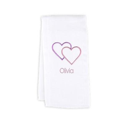 Personalized Burp Cloth with Two Hearts - Designs by Chad & Jake