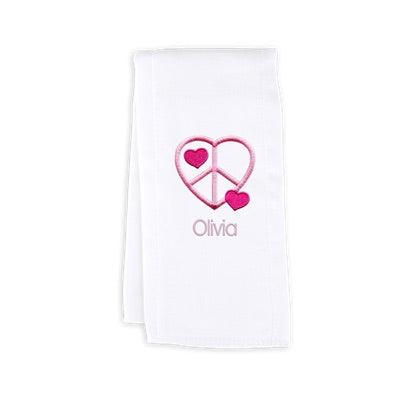 Personalized Burp Cloth with Peace Heart - Designs by Chad & Jake