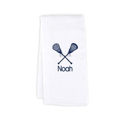 Personalized Burp Cloth with Lacrosse Sticks - Designs by Chad & Jake