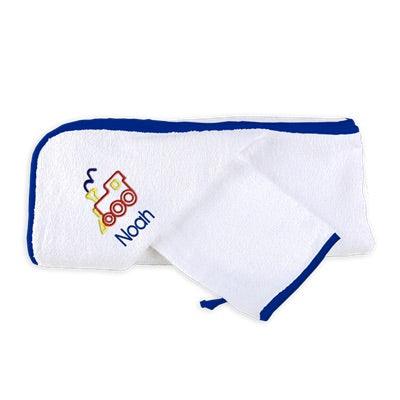Personalized Basic Hooded Towel Set with Train - Designs by Chad & Jake