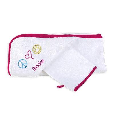 Personalized Basic Hooded Towel Set with Peace Love Happiness - Designs by Chad & Jake