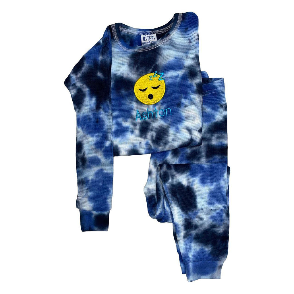 Personalized Emoji Pajamas for Babies and Kids - Royal Blue Tie Dye