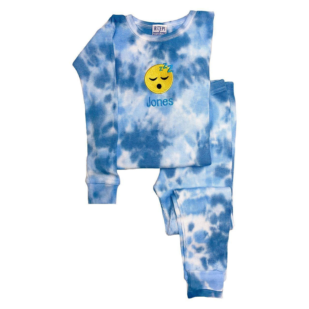 Personalized Emoji Pajamas for Babies and Kids - Blue Tie Dye