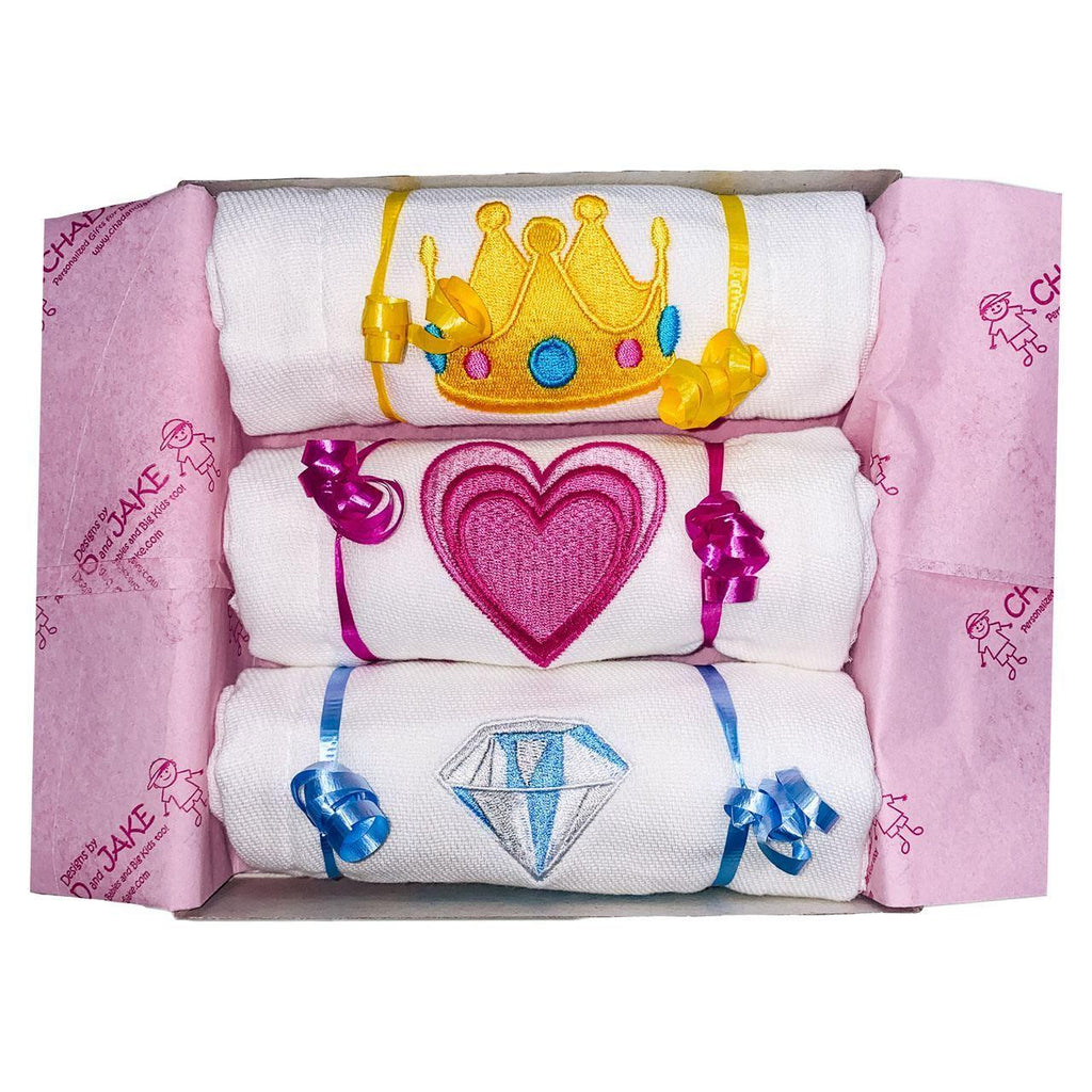 Personalized Emoji Burp Cloth - 3 Pack Princess Gift Box - Designs by Chad & Jake