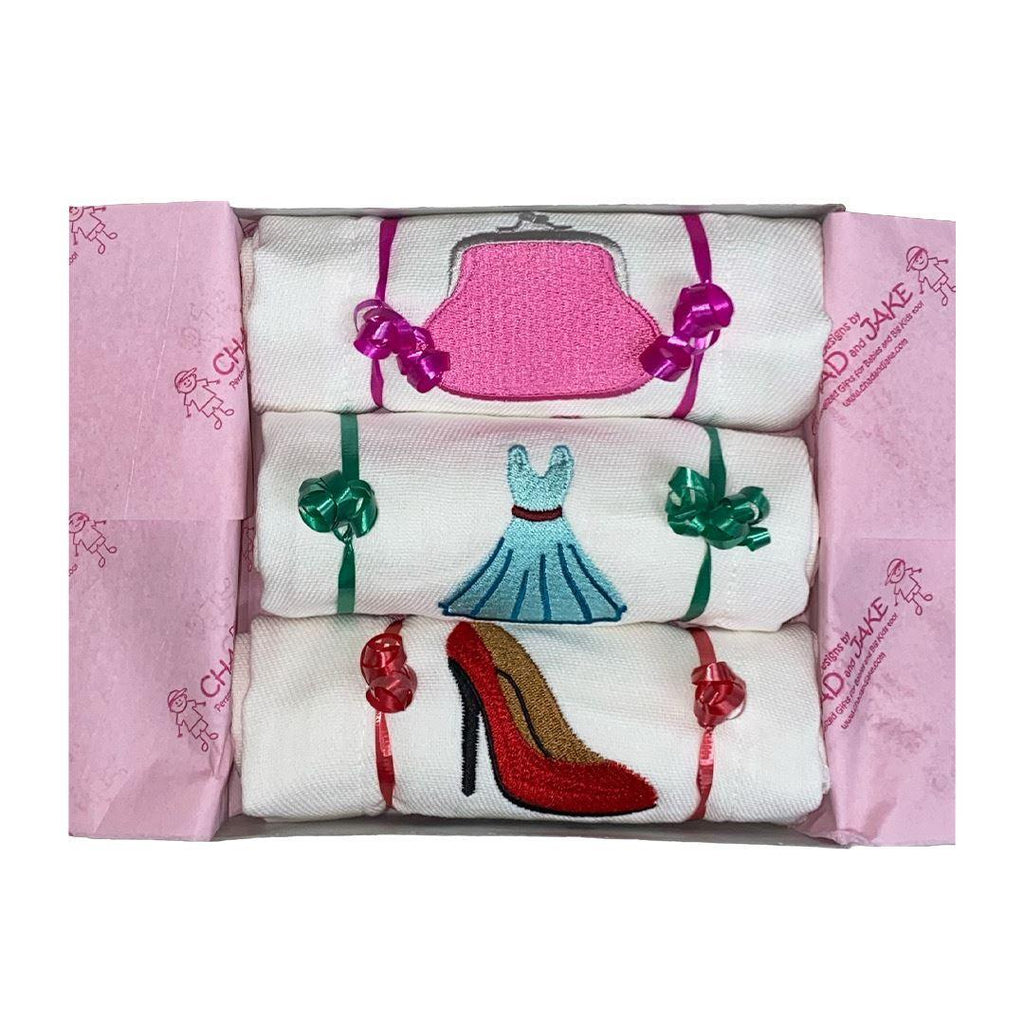 Personalized Emoji Burp Cloth - 3 Pack Shopaholic Gift Box - Designs by Chad & Jake