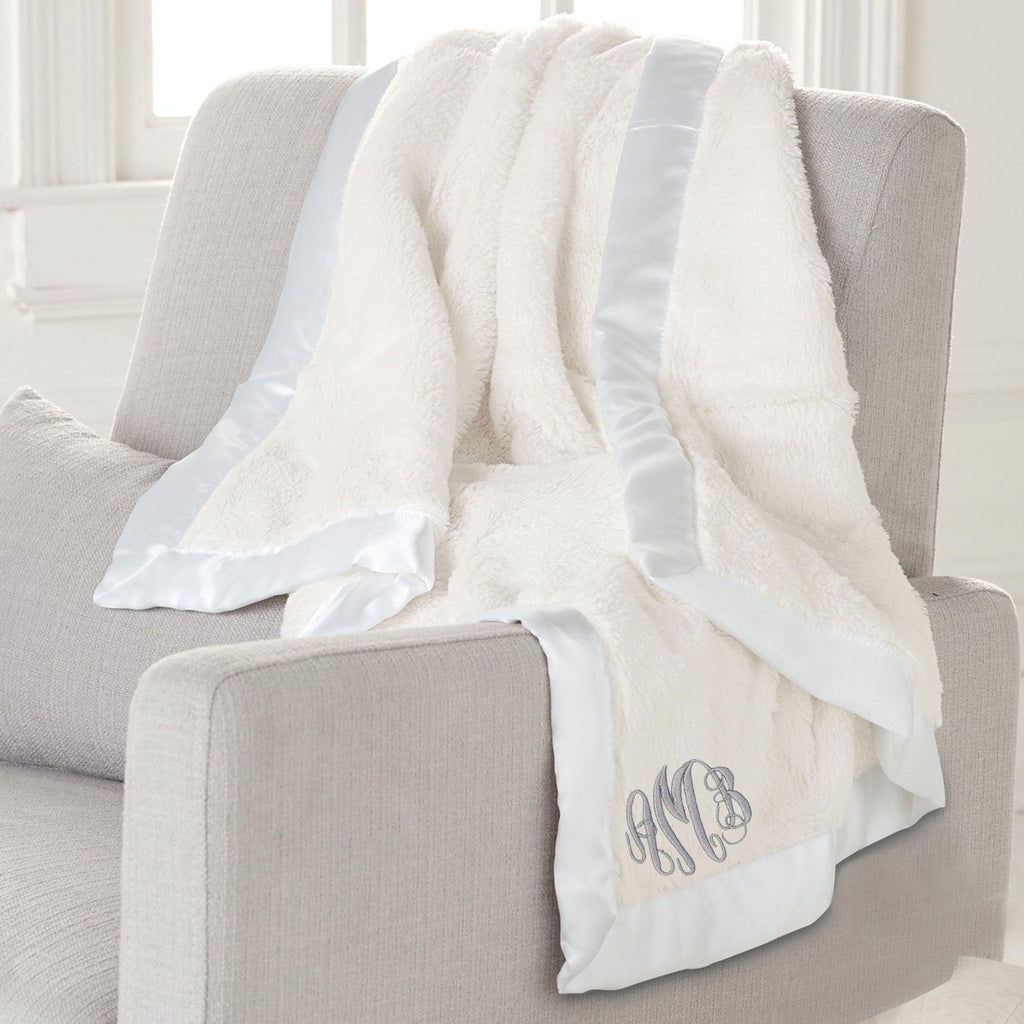 Personalized Satin Trim Faux Fur Blanket - Designs by Chad & Jake