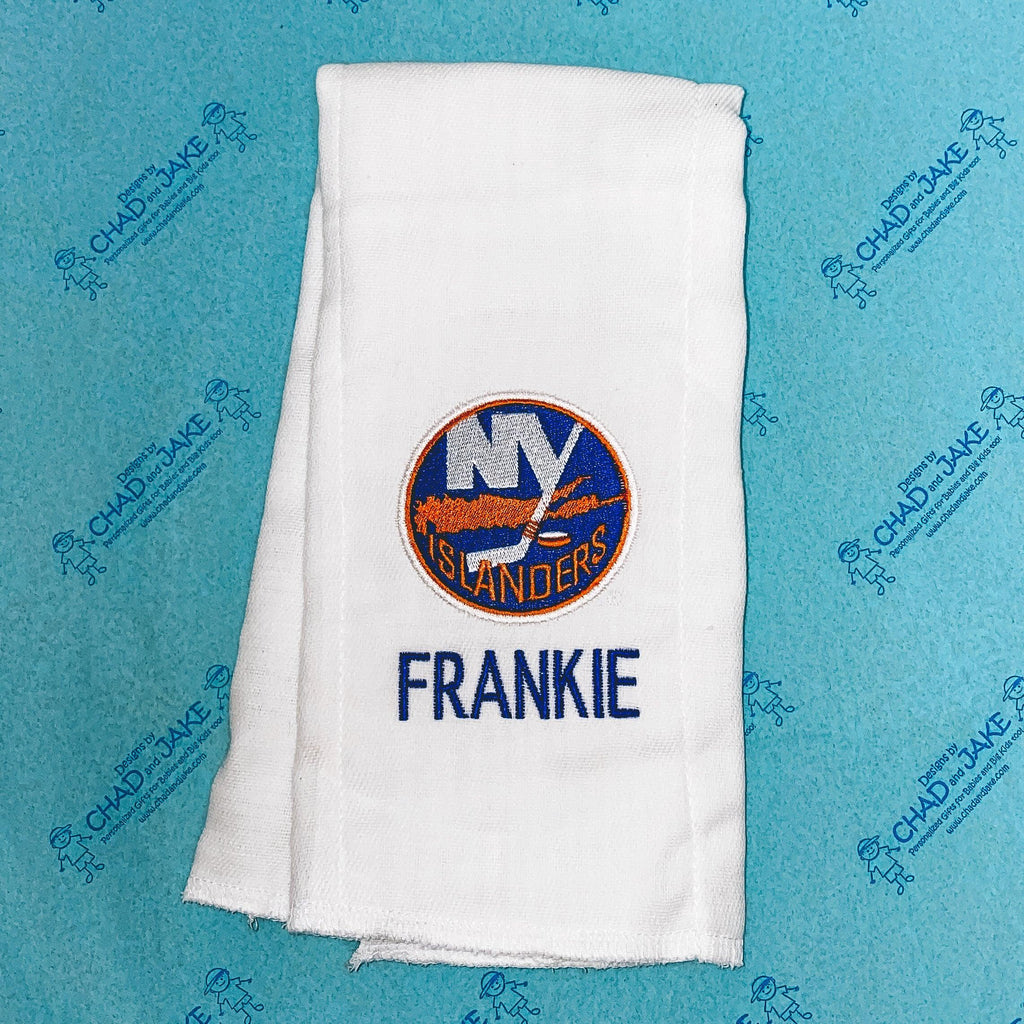 Personalized New York Islanders Burp Cloth - Designs by Chad & Jake