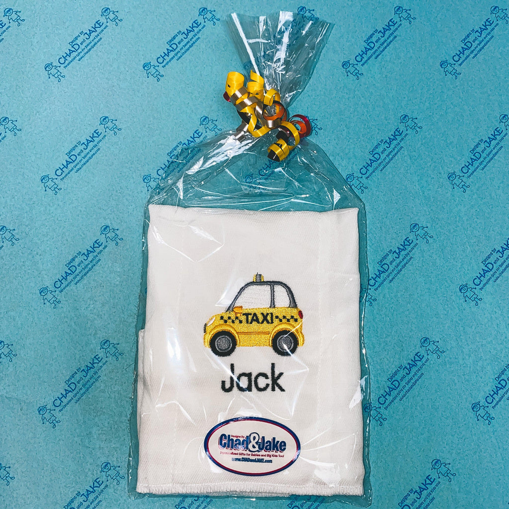 Personalized Taxi Emoji Burp Cloth - Designs by Chad & Jake