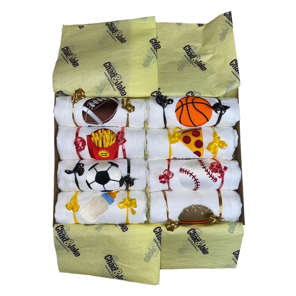 Personalized Emoji Burp Cloth - 8 Pack Choose Your Own Gift Box - Designs by Chad & Jake