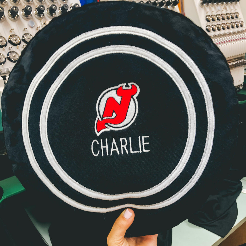 Personalized New Jersey Devils Plush Hockey Puck - Designs by Chad & Jake