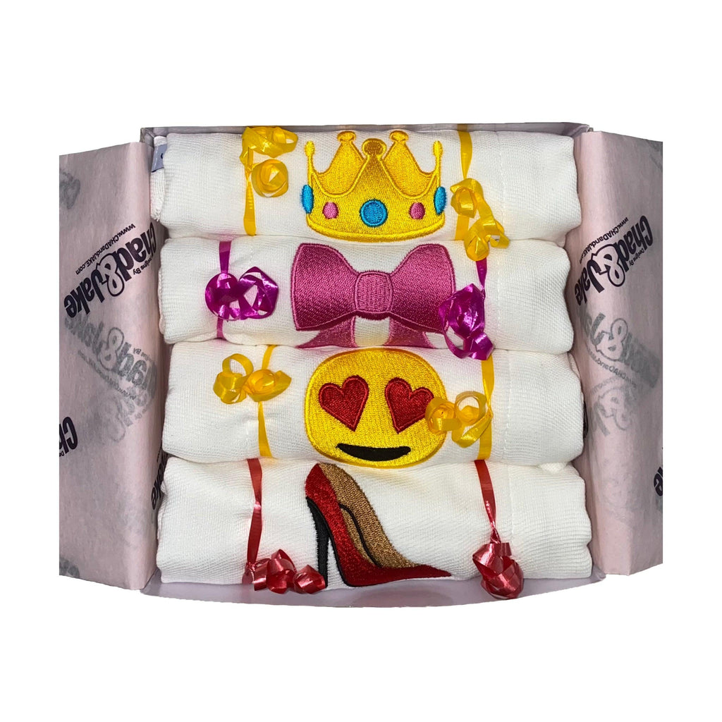 Personalized Emoji Burp Cloth - 4 Pack Princess Gift Box - Designs by Chad & Jake